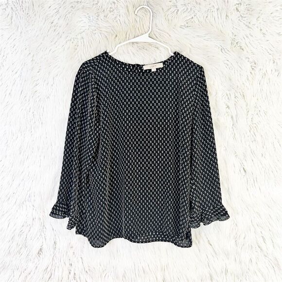 Ann Taylor LOFT Women's M Black clip Dot Blouse 3/4 Flared Sleeve - Picture 1 of 5